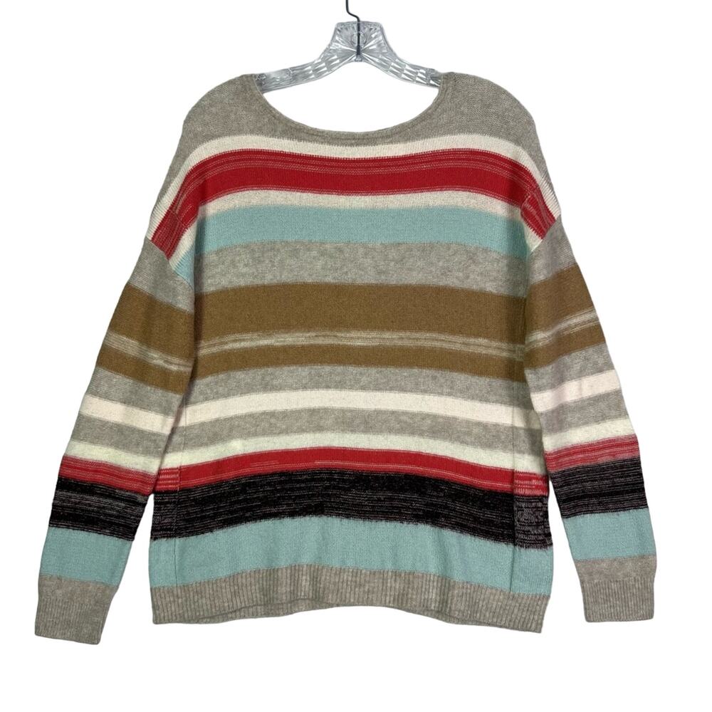 Caslon Sweater Womens Small Petite Striped Color Block Knit Button Back